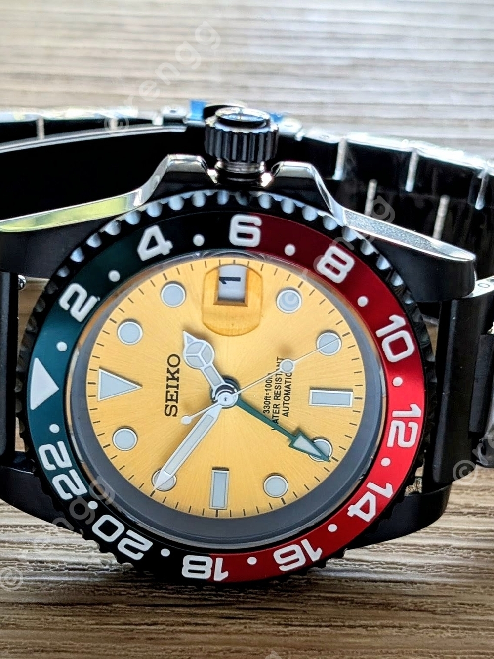 Seiko NH35A Automatic Rastafari Yellow Dial GMT Watch 40mm Sapphire 24jewels